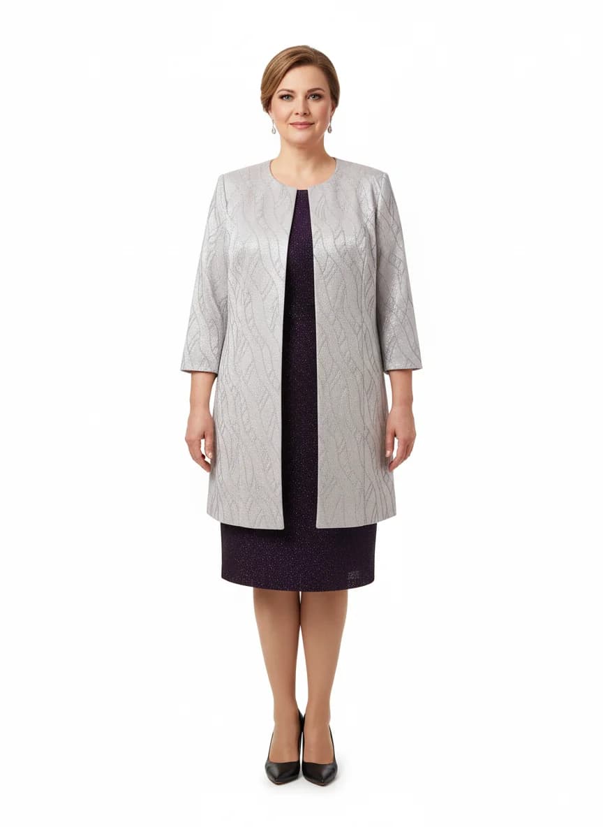 Mantou jacquard argintiu cu mâneci 3/4 și deschidere fără închidere