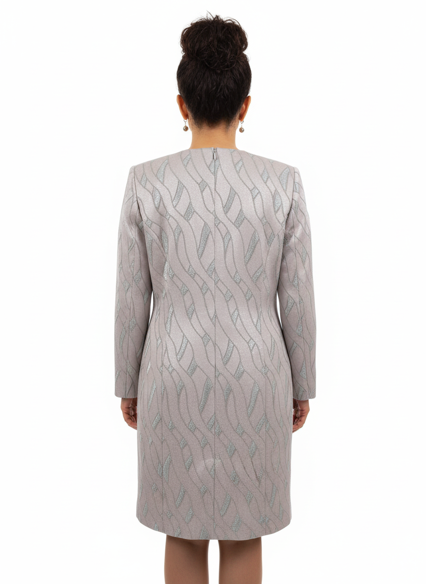 Mantou jacquard argintiu cu mâneci 3/4 și deschidere fără închidere